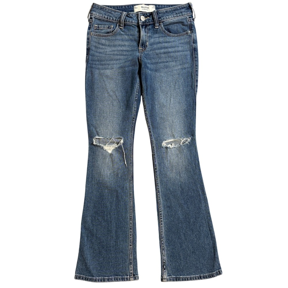 Hollister Low Rise Bootcut Jeans Womens 0R W25 Medium Wash Distressed Stretch00